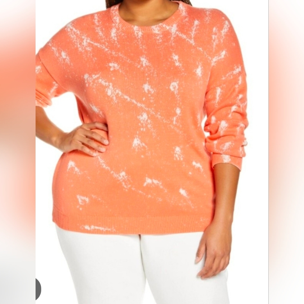 BP Nordstroms Women's Size 3X Orange Coral Camelia Splatter Long Sleeve Sweater